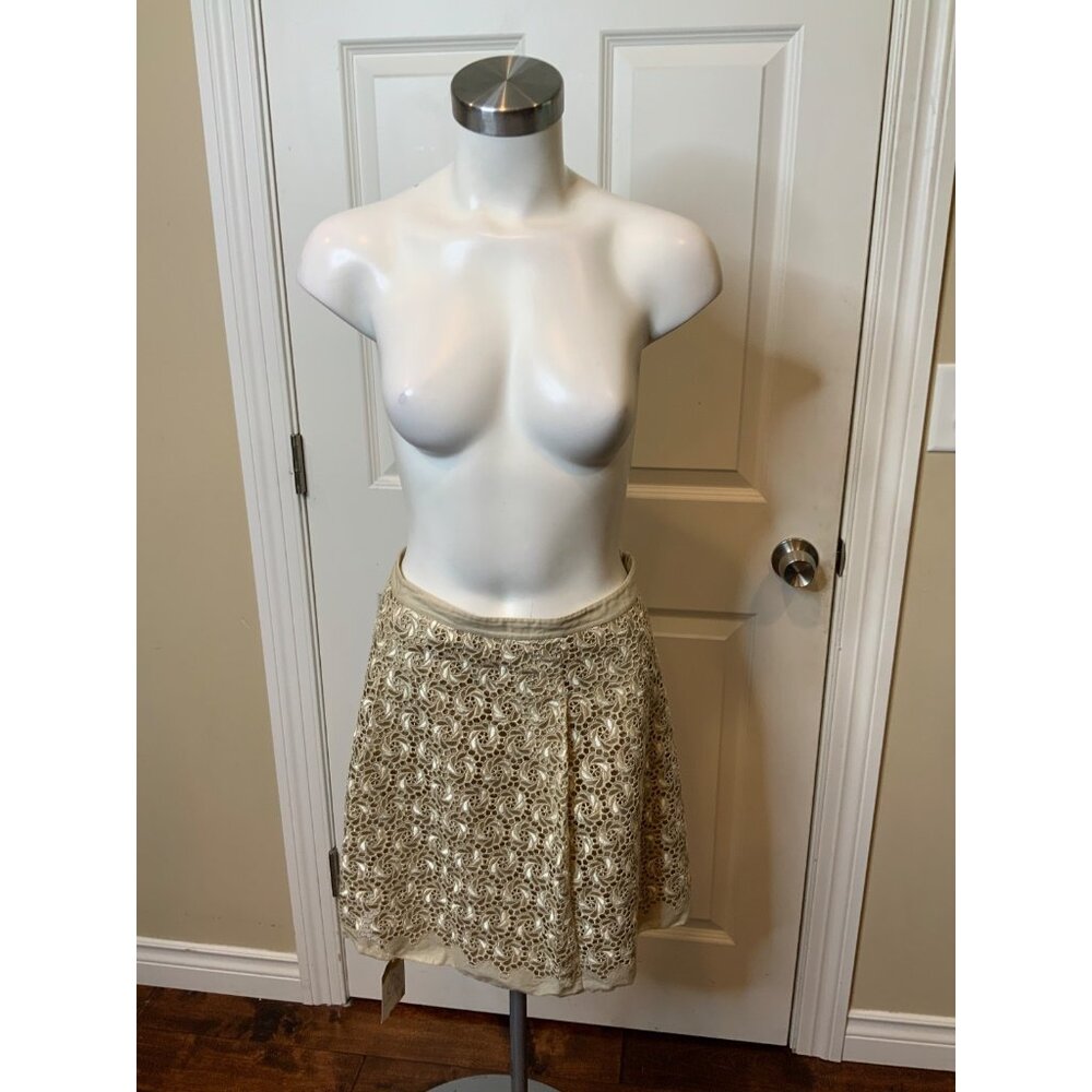 Elie Tahari Gold Swirl Embroidered Mini Skirt, Size 0